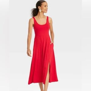 A New Day Women's Midi Ballet Dress, Large - Red. Rayon/Span